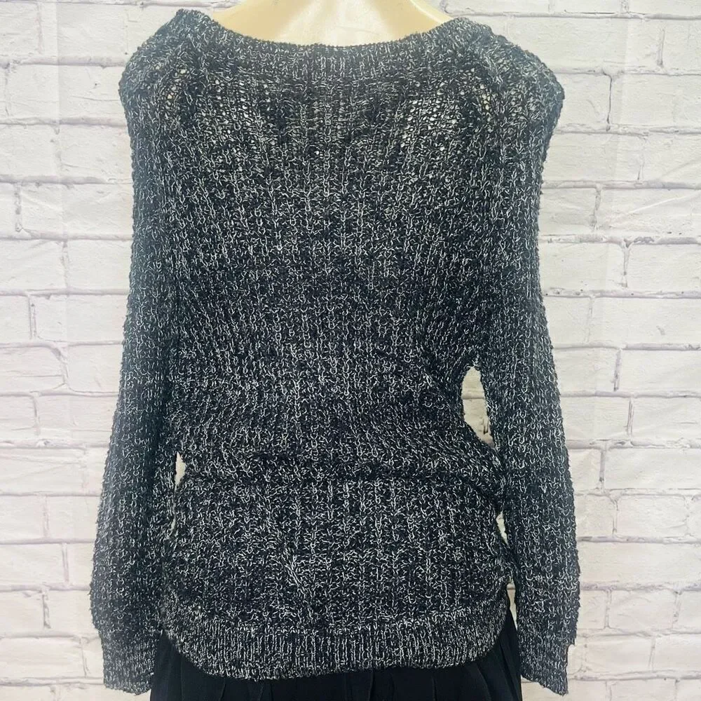 Free People Womens Black White Ribbed Knit Raglan Long Sleeve Sweater Small